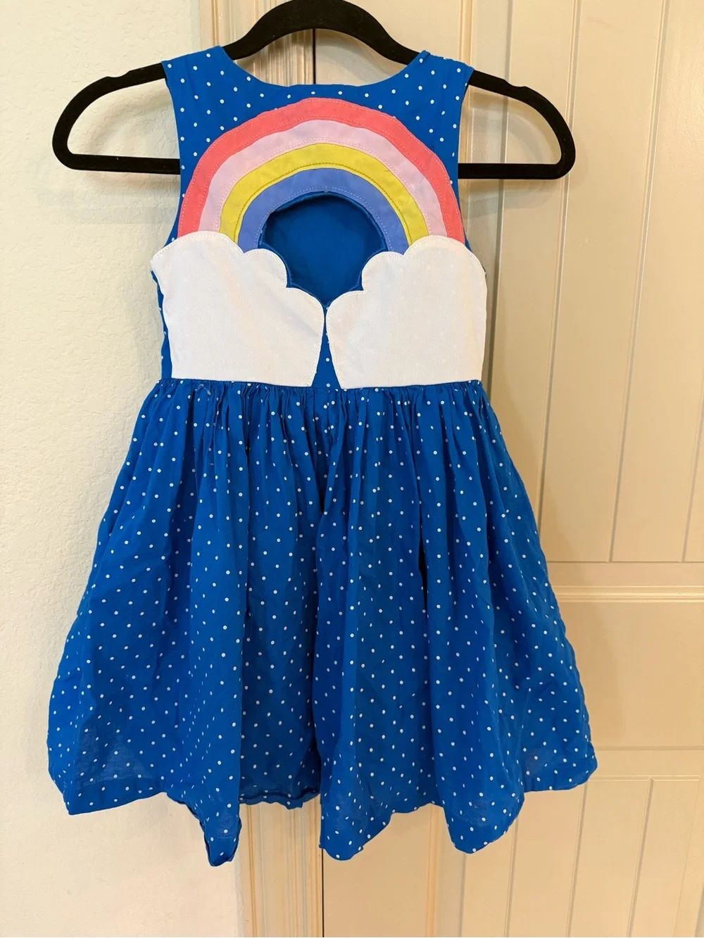 Mini Boden Blue Polka Dot Dress with Rainbow Detail